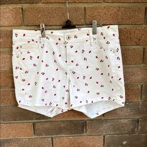 Torrid White and Red Jean Shorts with Strawberry Pattern Size 12